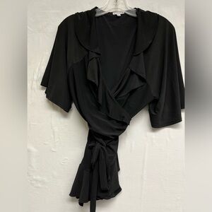 Kiyonna Black Ruffle Wrap Top Size 1 (1X), Pirate, Gothic, Whimseygoth, 80’svibe